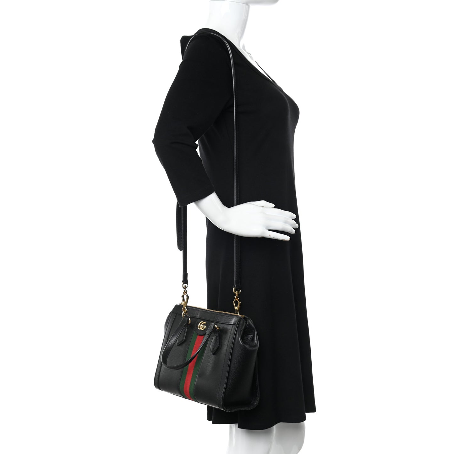 Textured Calfskin Web Small Ophidia Tote Bag Black