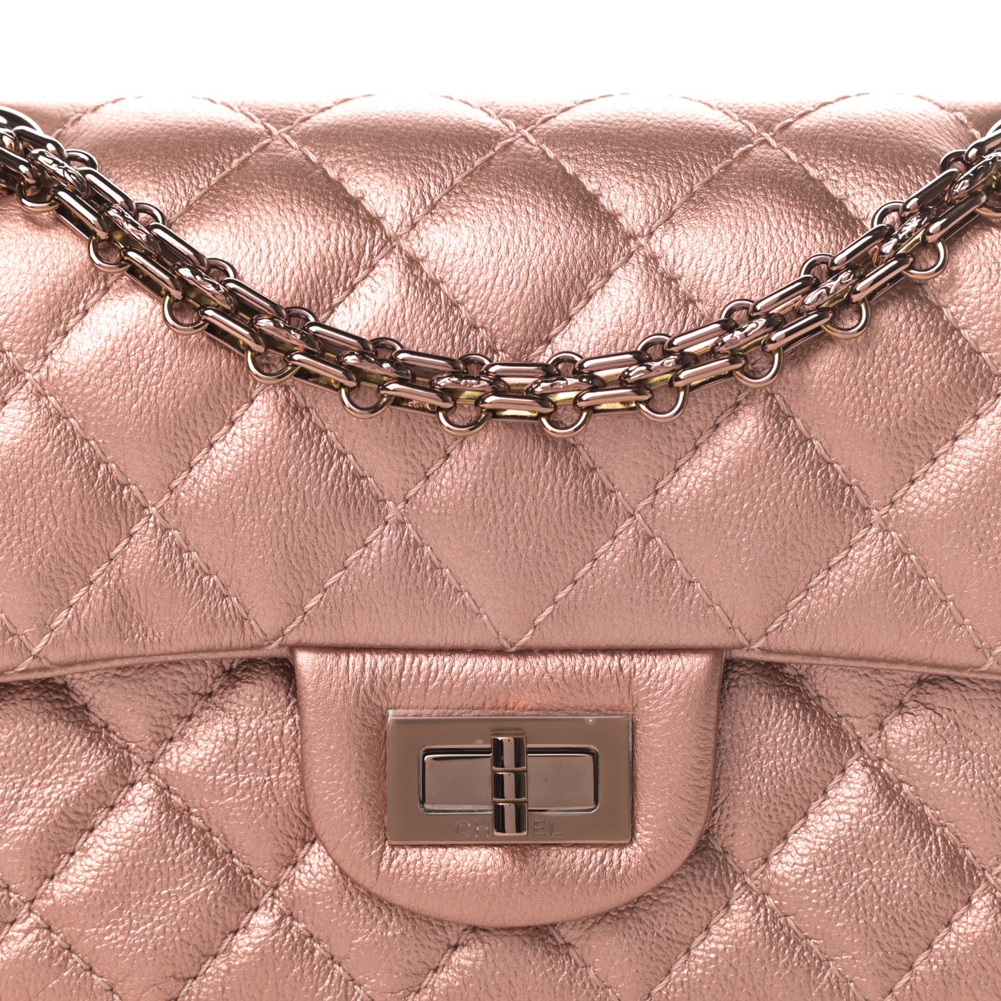Metallic Grained Calfskin Quilted 2.55 Reissue Mini Flap Copper Pink