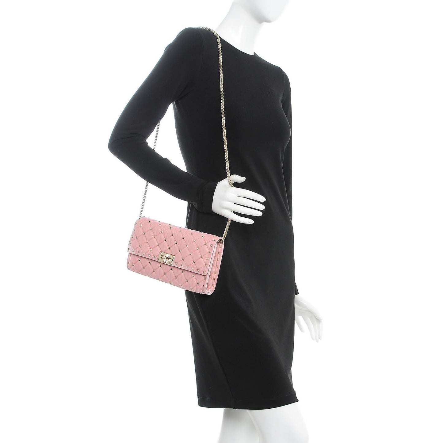 Velvet Rockstud Spike Wallet on Chain Water Rose