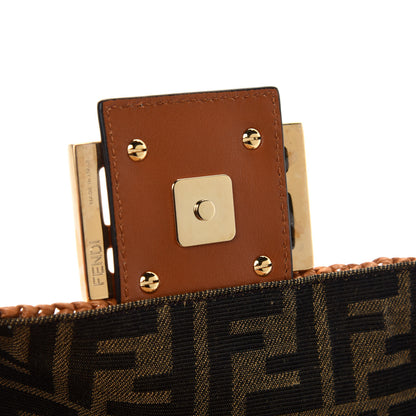 Fendi Raffia Vitello Seta FF Woven Large Baguette Brick Natural 9 of 13