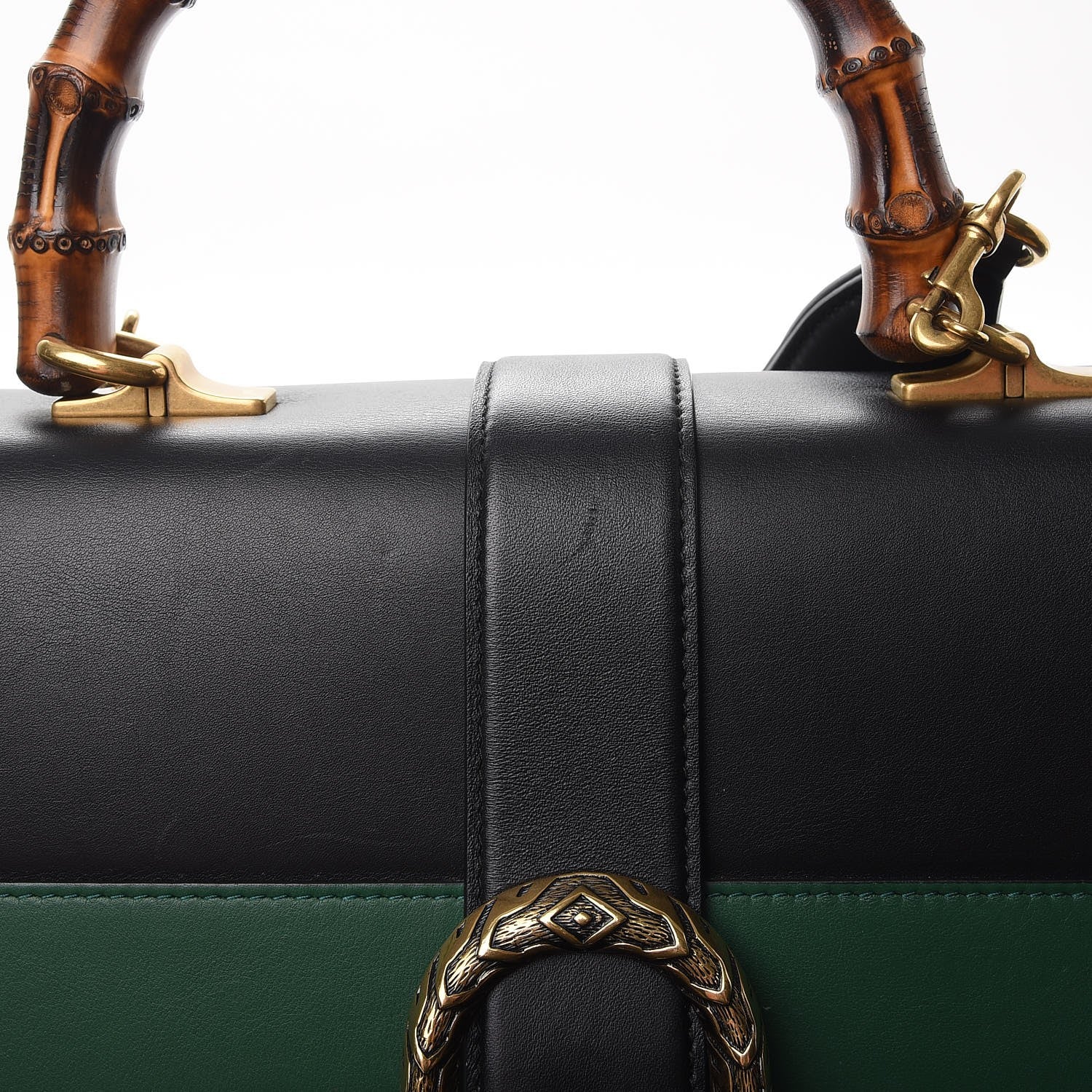 Gucci Calfskin Bamboo Web Large Dionysus Top Handle Bag Black Bright Evergreen Hibiscus Red 10 of 15