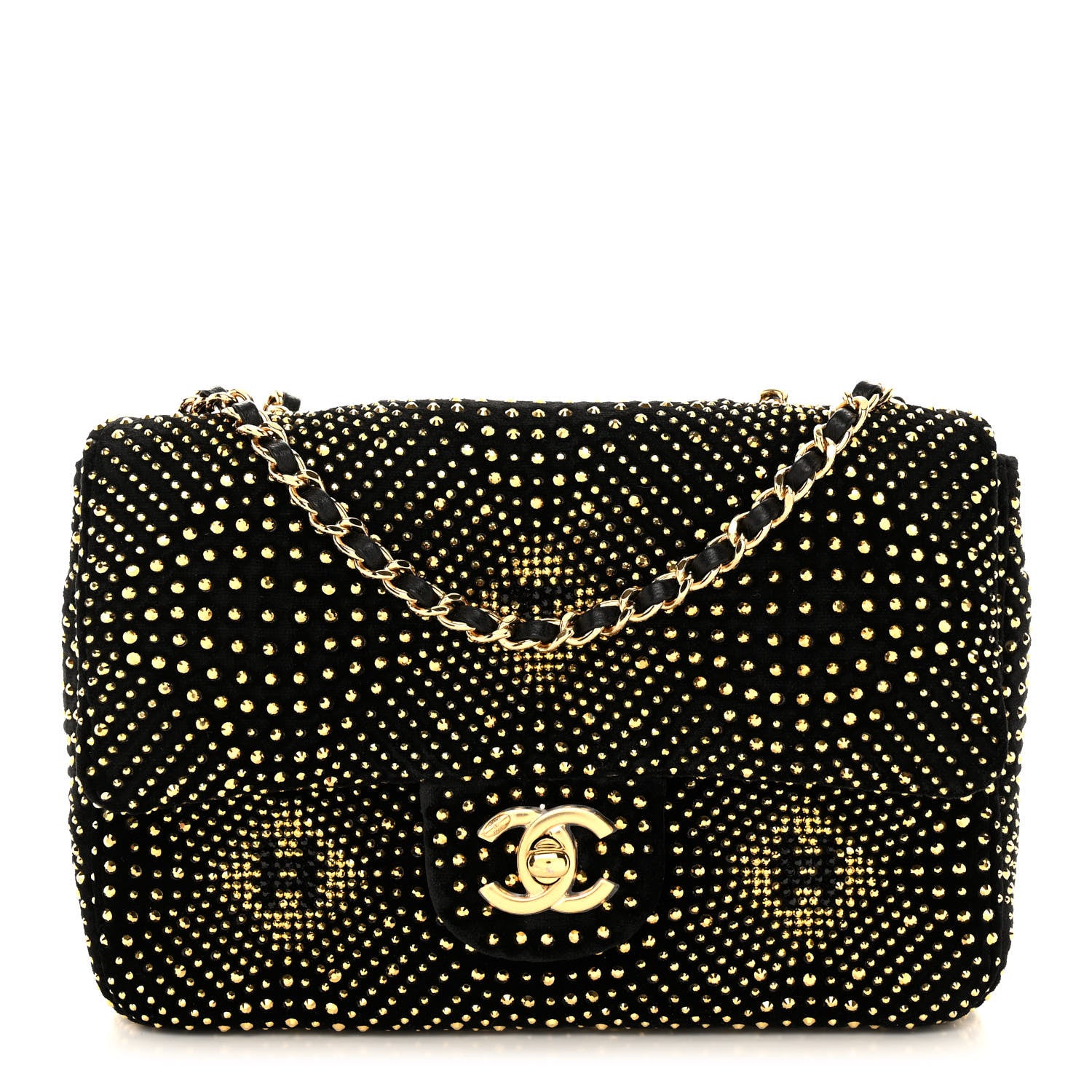 Chanel Velvet Strass Evening Flap Bag Black Gold 1 of 11
