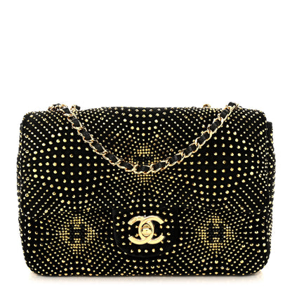 Chanel Velvet Strass Evening Flap Bag Black Gold 1 of 11
