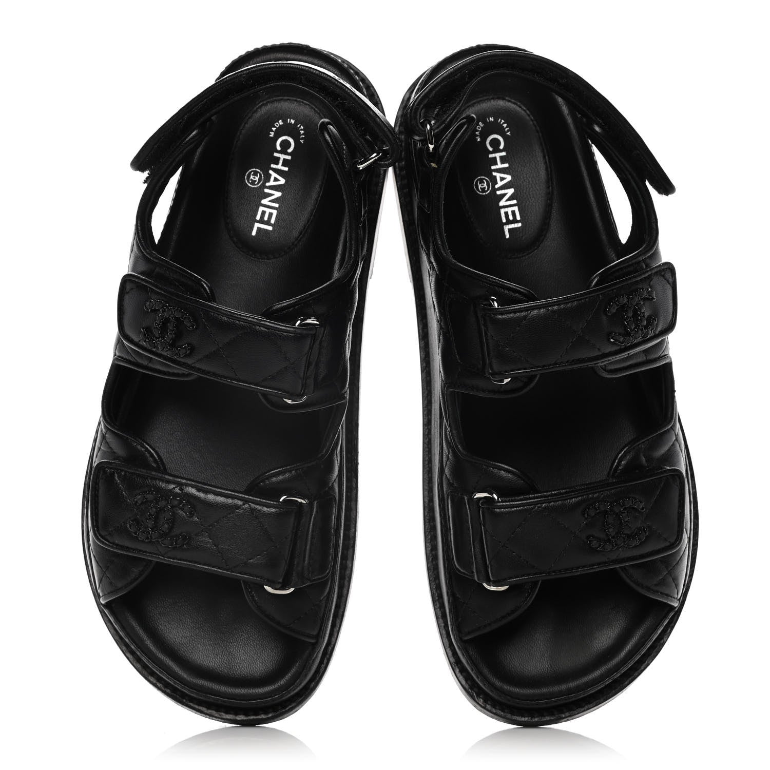 Chanel Lambskin Velcro Dad Sandals 36 Black 5 of 15