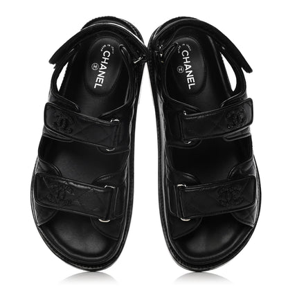Chanel Lambskin Velcro Dad Sandals 36 Black 5 of 15