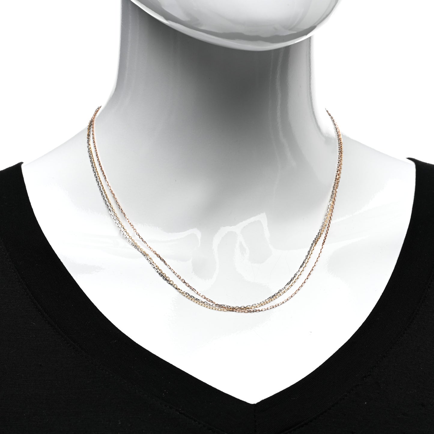 18K Pink Yellow White Gold Three Chain Necklace