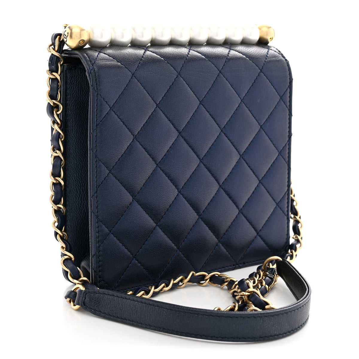 Chanel Iridescent Lambskin Quilted Chic Pearls Flap  Navy Blue 3 of 10