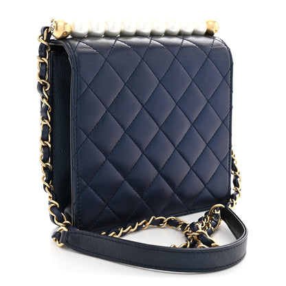 Chanel Iridescent Lambskin Quilted Chic Pearls Flap  Navy Blue 3 of 10