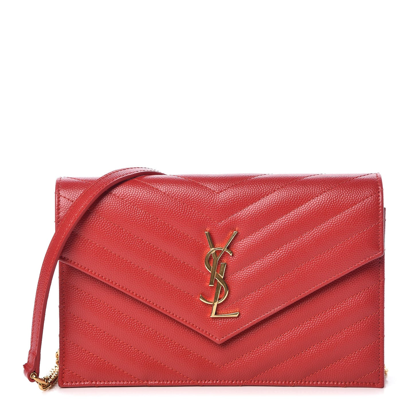 Grain De Poudre Matelasse Chevron Monogram Envelope Chain Wallet New Red