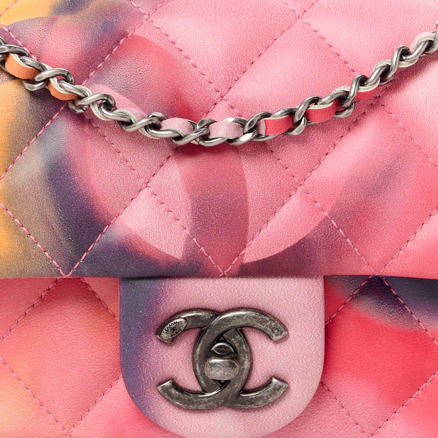 Chanel Printed Lambskin Quilted Small Flower Power Flap Ecru Orange Red Purple 8 of 11