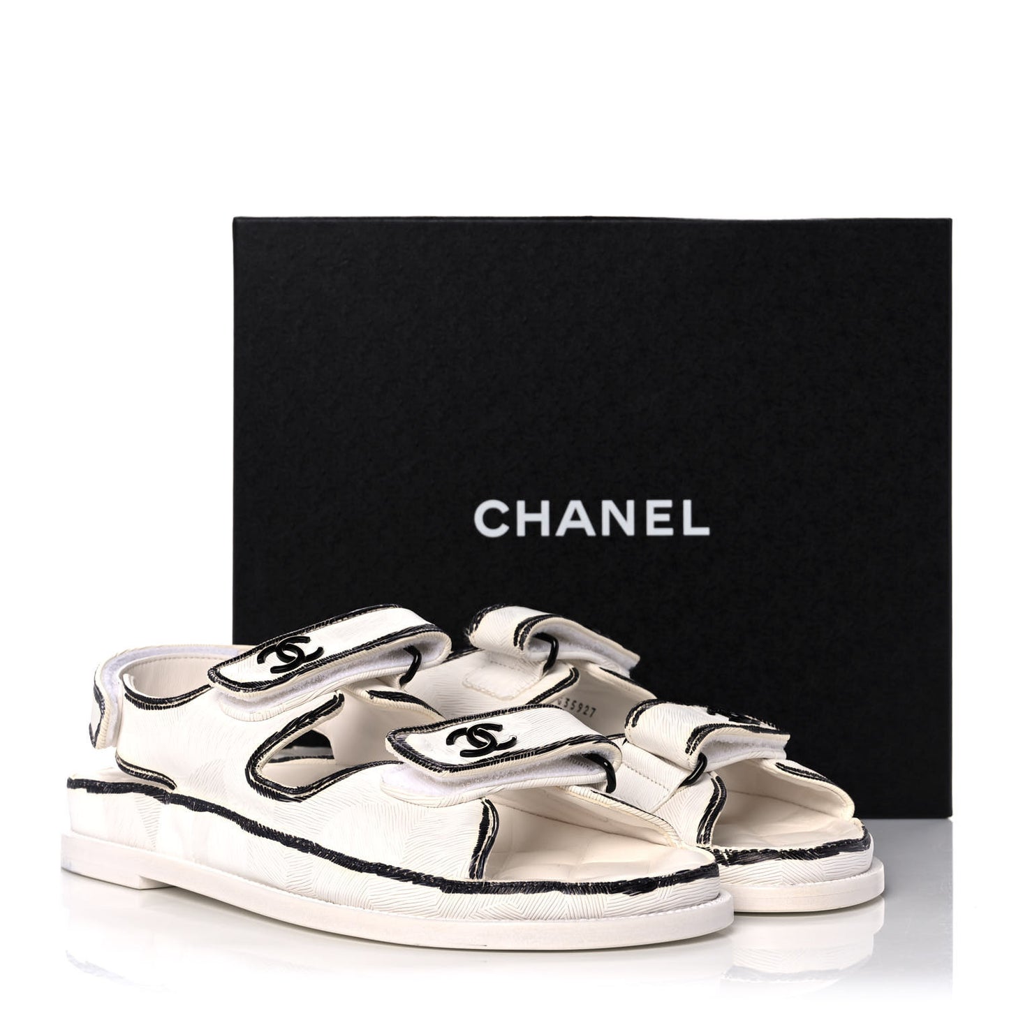 Calfskin Printed Velcro Dad Sandals 40.5 White Black