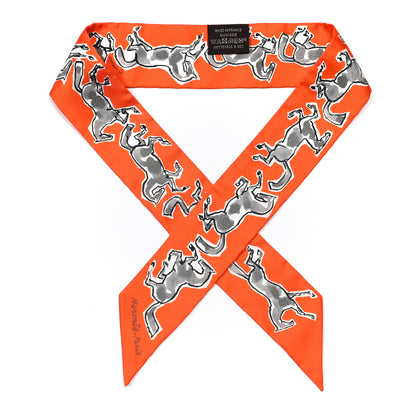 Hermes Silk Chevaux En Liberte Twilly Orange Gris Argent 1 of 5
