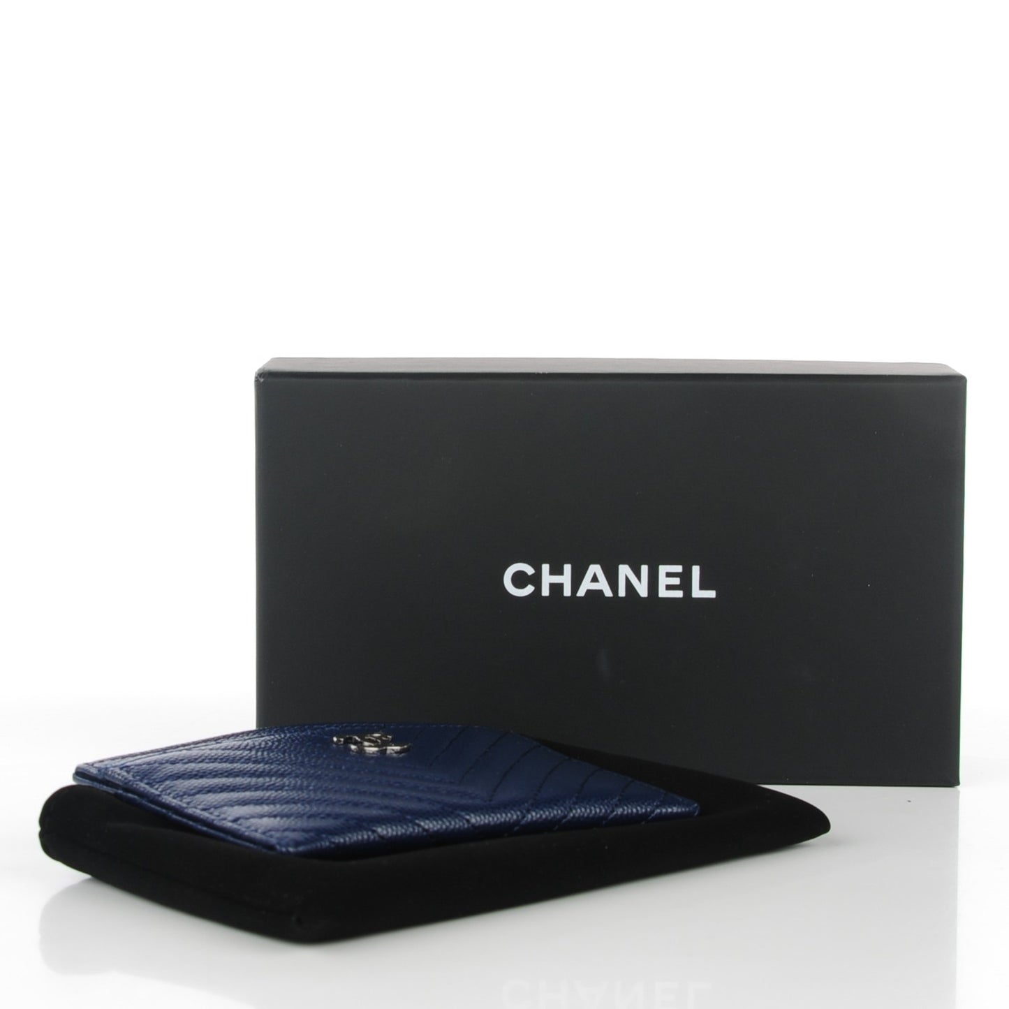 Caviar Chevron Card Holder Navy