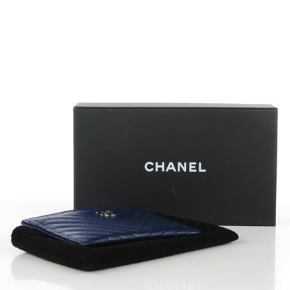 Chanel Caviar Chevron Card Holder Navy 4 of 7