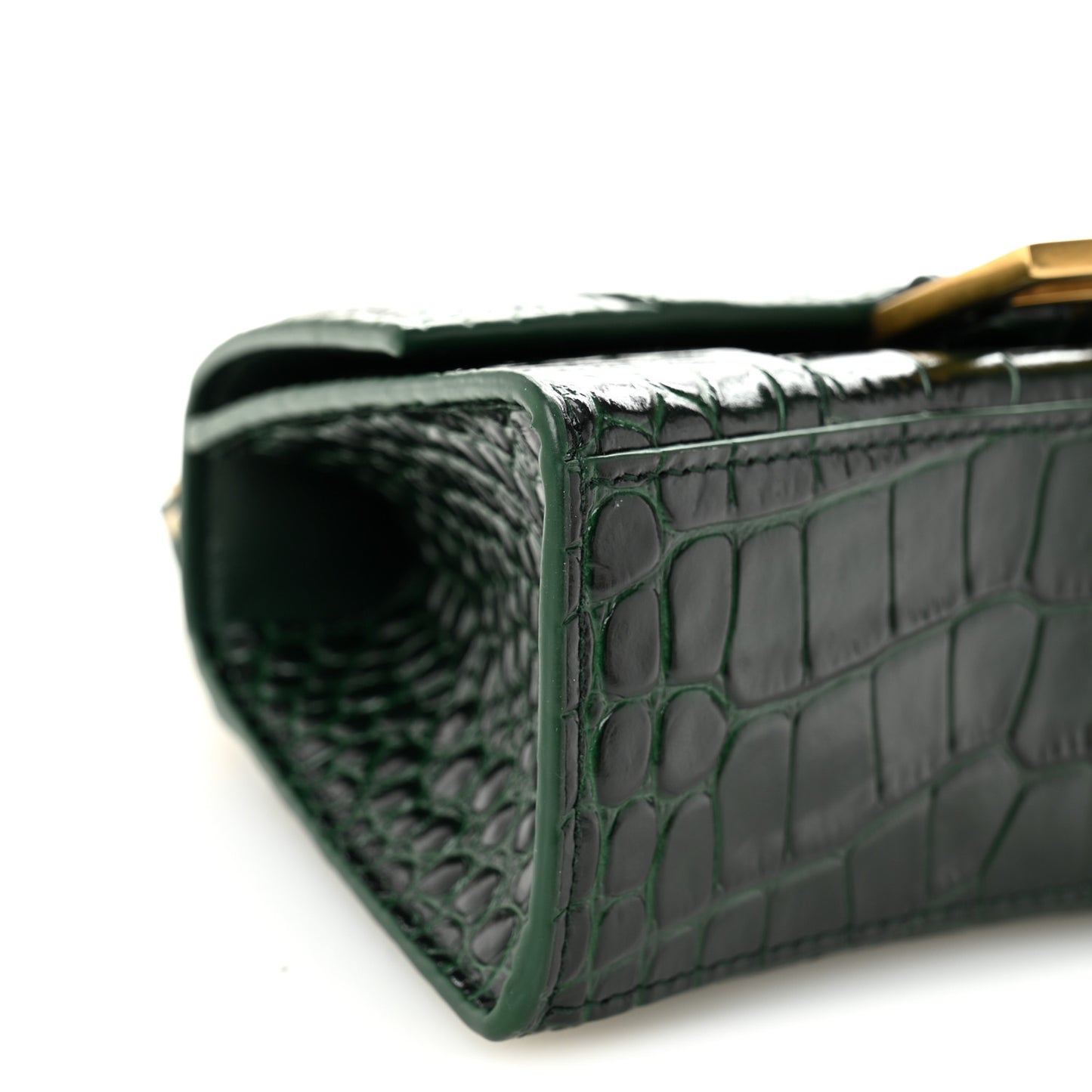 Shiny Calfskin Crocodile Embossed Hourglass Top Handle Bag XS Forest Green