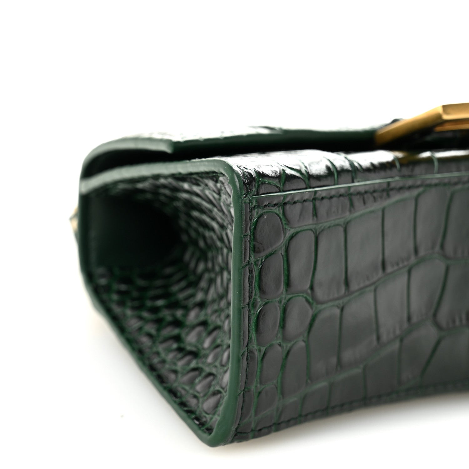 Balenciaga Shiny Calfskin Crocodile Embossed Hourglass Top Handle Bag XS Forest Green 9 of 10