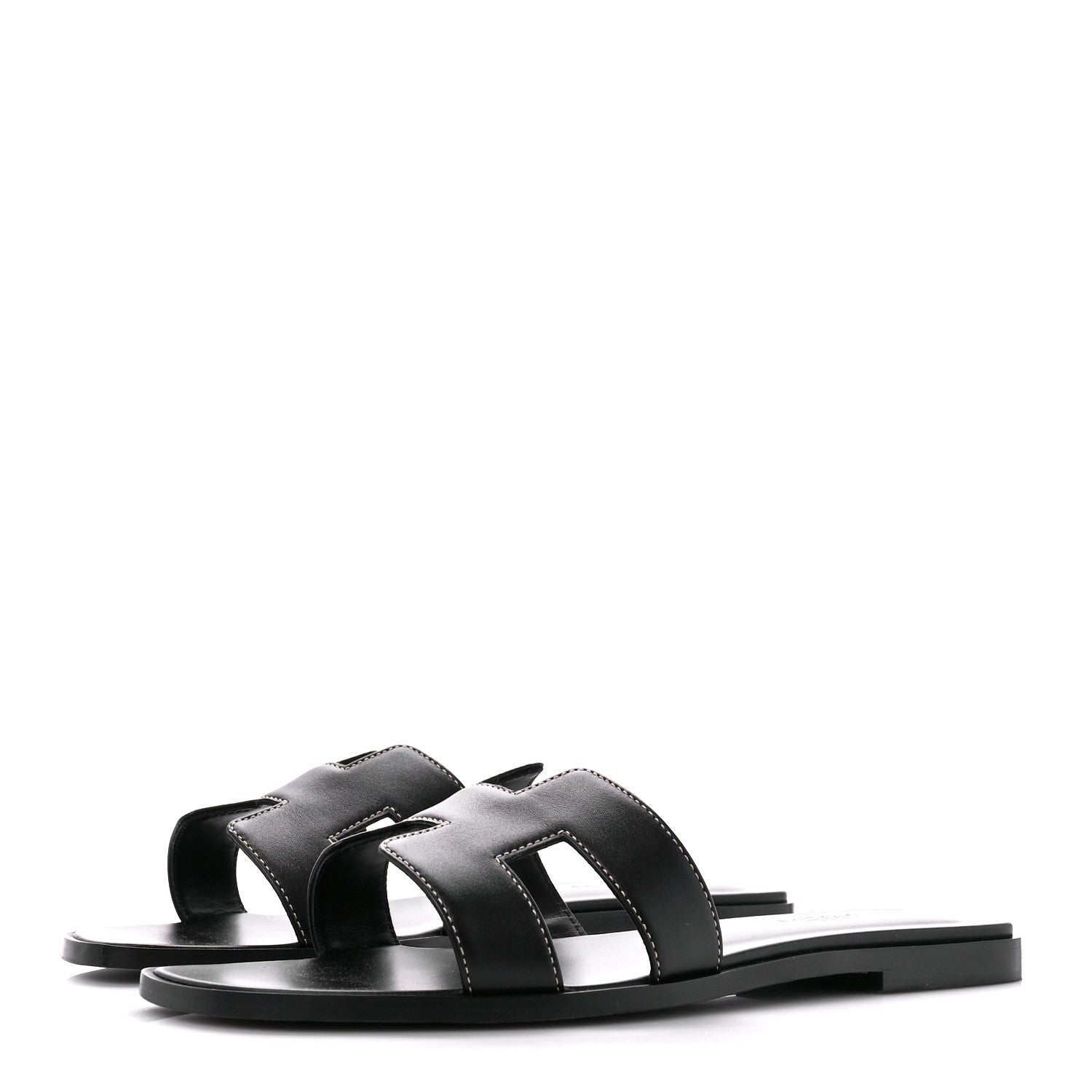 Hermes Box Calfskin Oran Sandals 39.5 Black 3 of 8