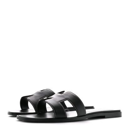 Hermes Box Calfskin Oran Sandals 39.5 Black 3 of 8