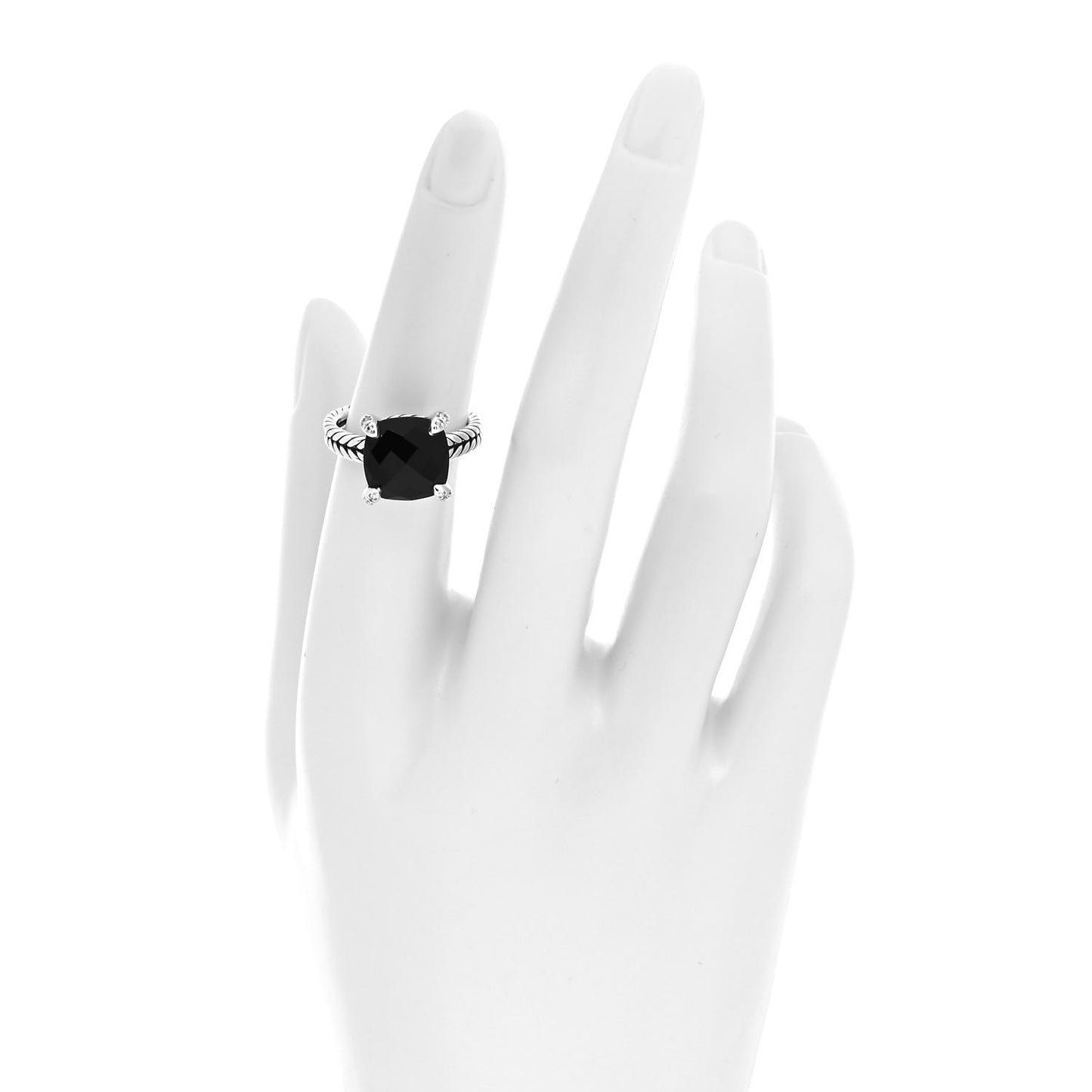 Sterling Silver Diamond Black Onyx 11mm Chatelaine Ring 52 6