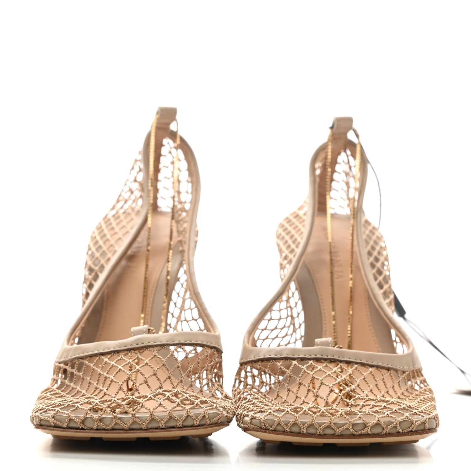 Bottega Veneta Mesh Calfskin Chain Stretch Pumps 40.5 Beige 2 of 9
