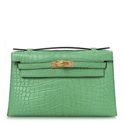 Hermes Matte Alligator Kelly Pochette Vert Comics 1 of 12
