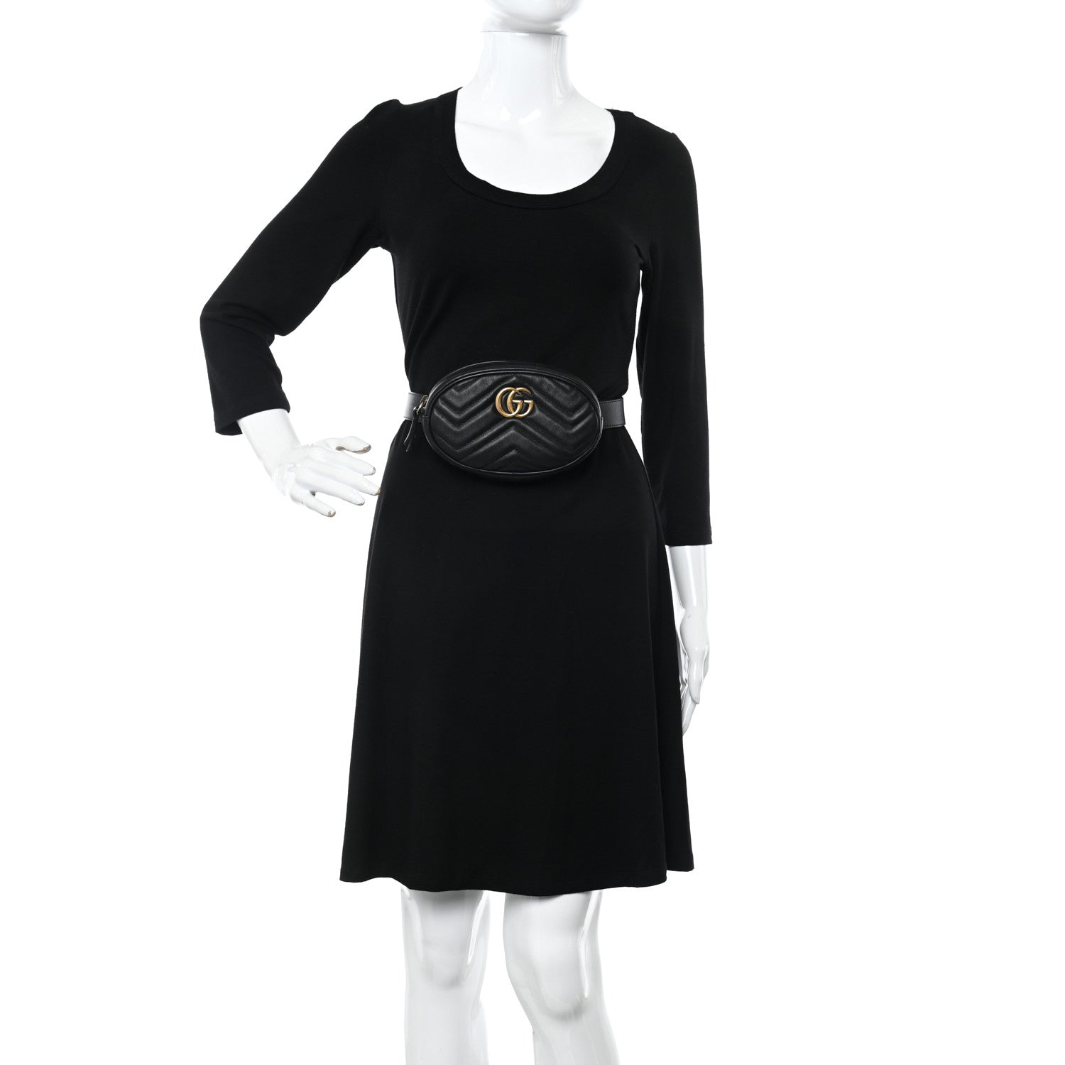 Gucci Calfskin Matelasse GG Marmont Belt Bag 85 34 Black 2 of 20