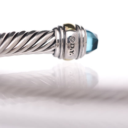 David Yurman Sterling Silver 14K Yellow Gold Blue Topaz 5mm Cable Classics Bracelet 4 of 6