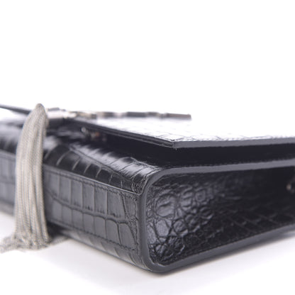 Saint Laurent Calfskin Crocodile Embossed Small Classic Monogram Kate Tassel Satchel Black 7 of 11
