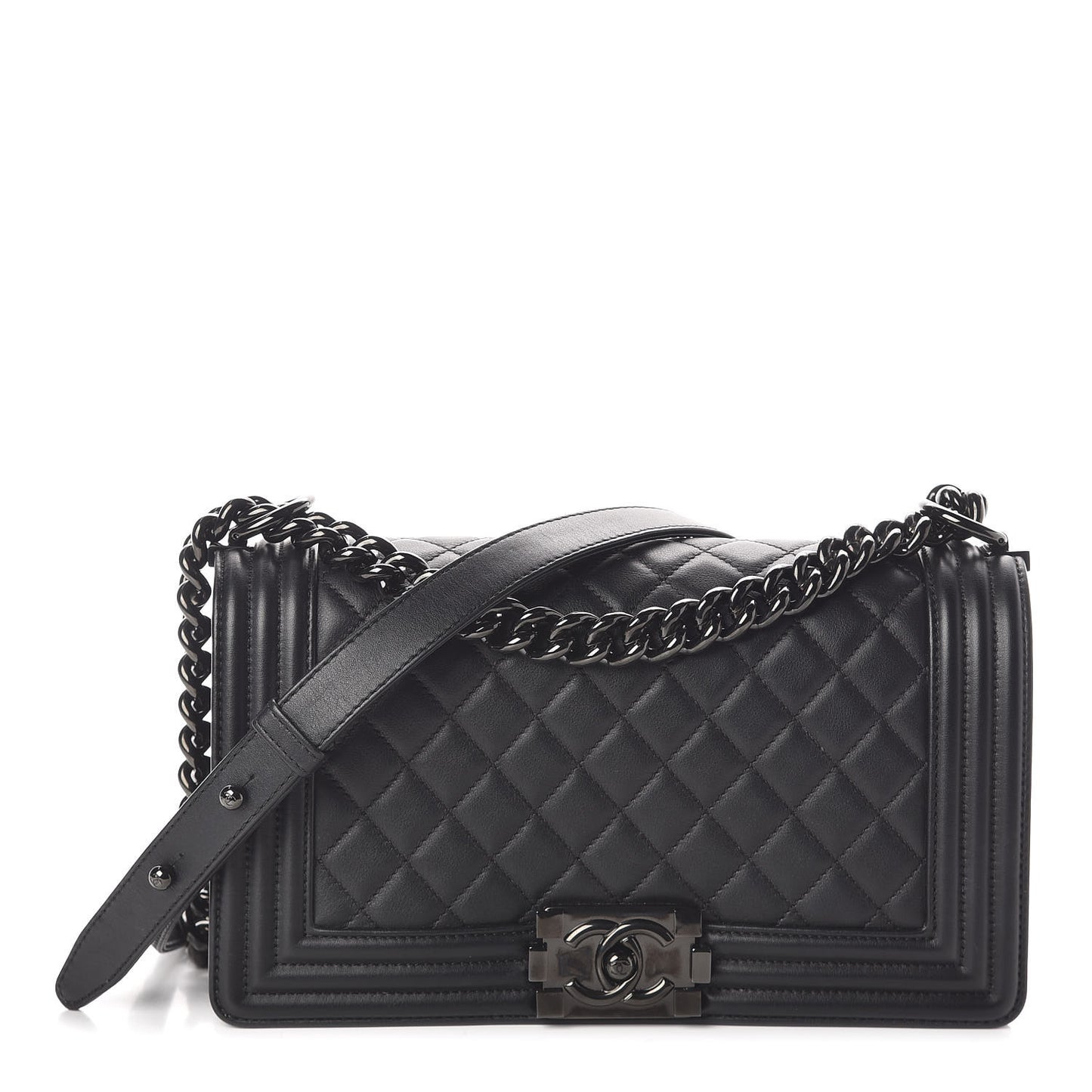 Calfskin Quilted Medium Boy Flap So Black