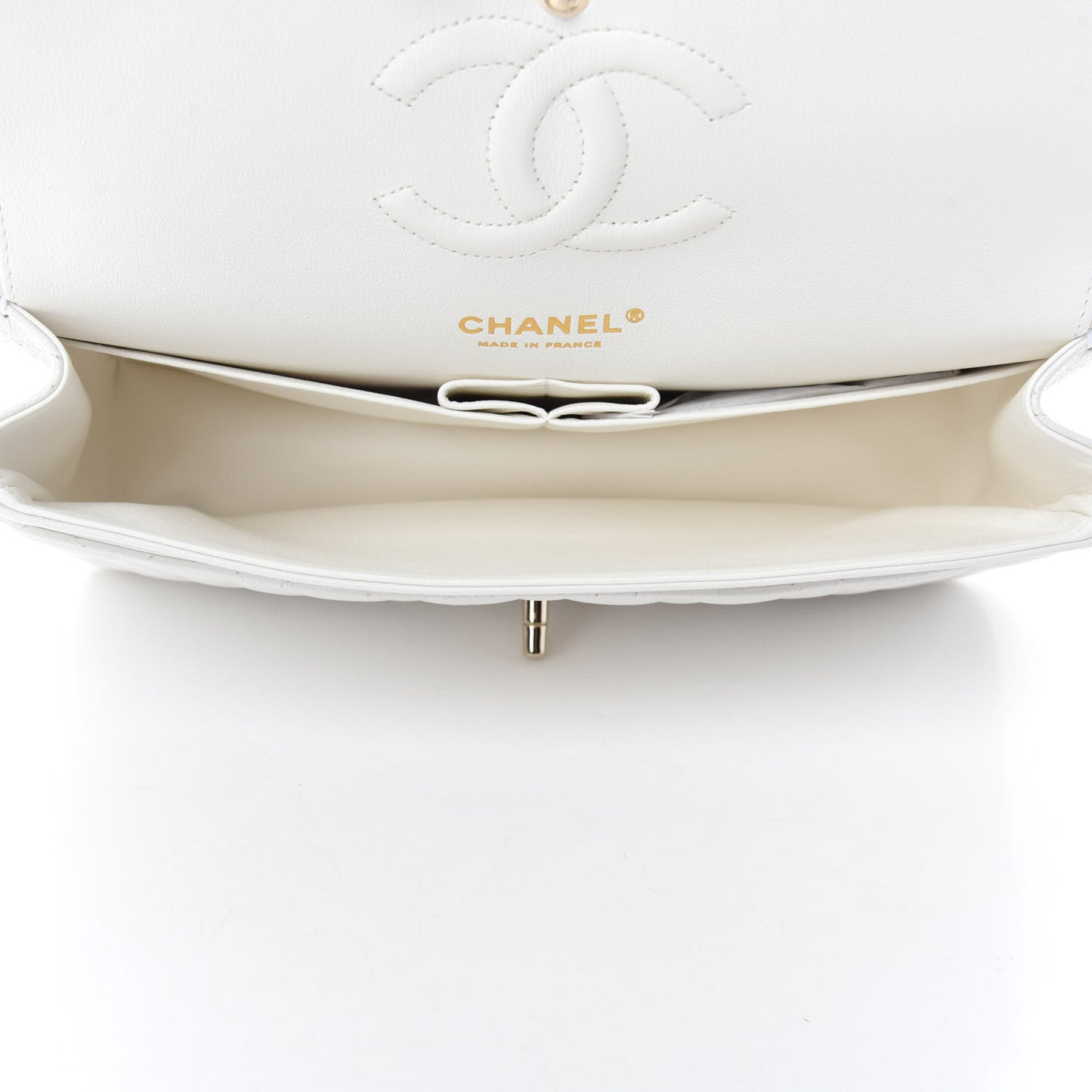 Caviar Quilted Medium Double Flap White