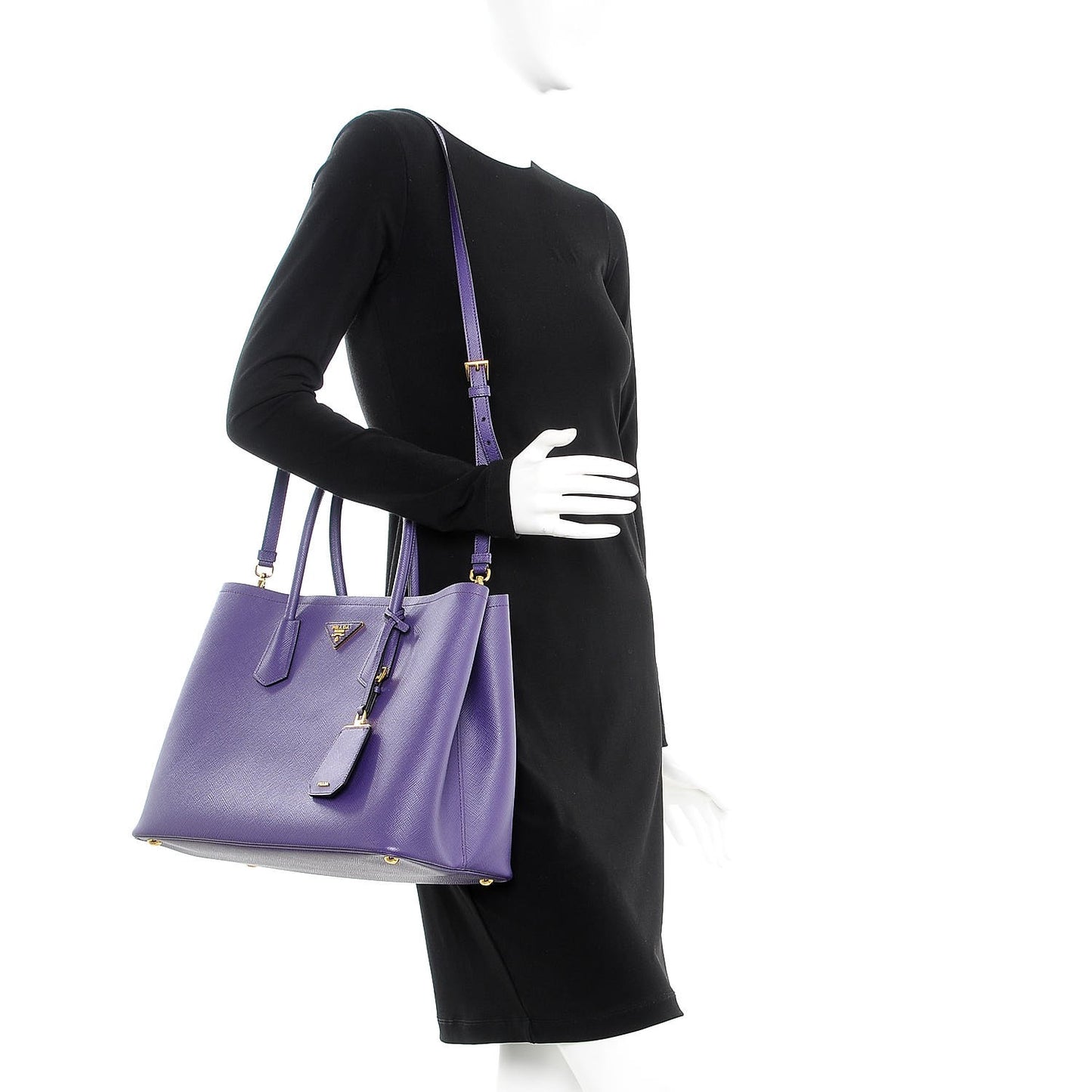 Saffiano Cuir Large Double Bag Viola Nero Black
