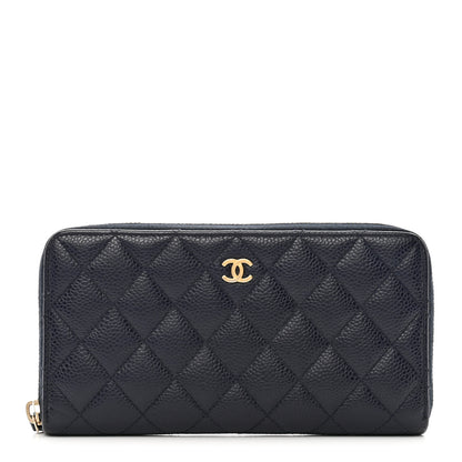 Chanel Caviar Quilted Large Gusset Zip Around Wallet Navy 1 of 13
