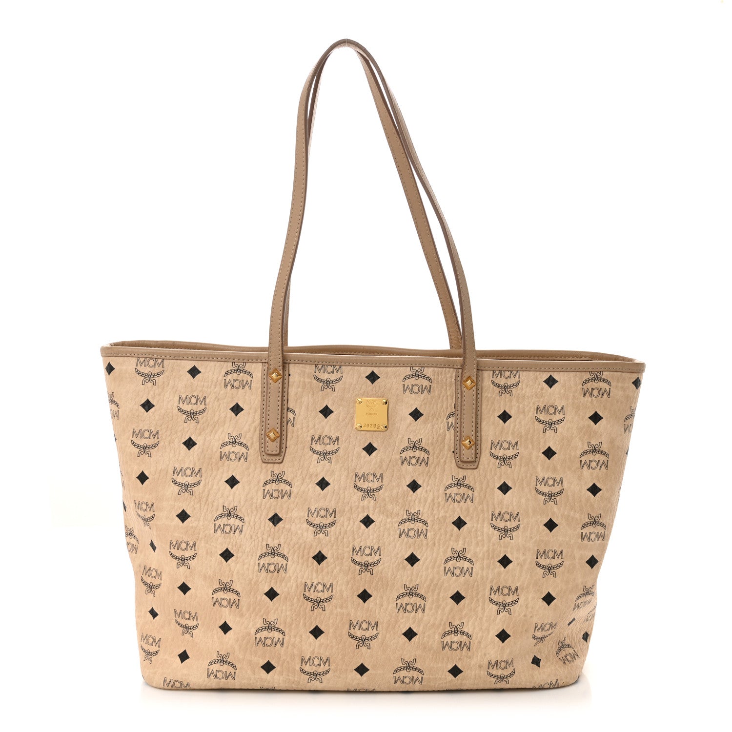 MCM Visetos Medium Top Zip Shopper Tote Beige 1 of 15
