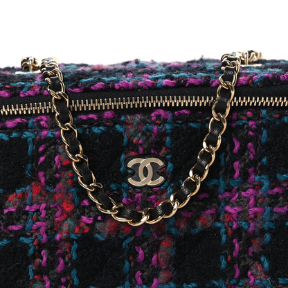 Chanel Tweed Quilted Small Vanity Case With Chain Black Purple Green Red 7 of 12