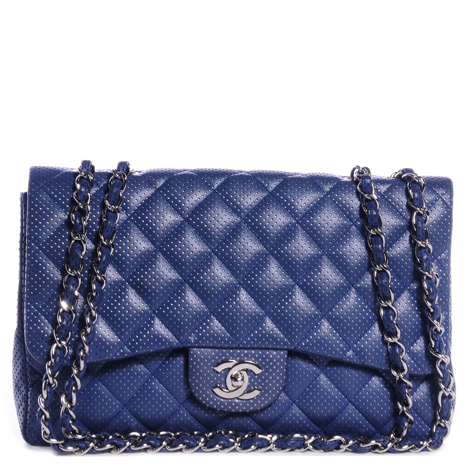 Chanel Lambskin Perforated Jumbo Single Flap Blue 1 of 8