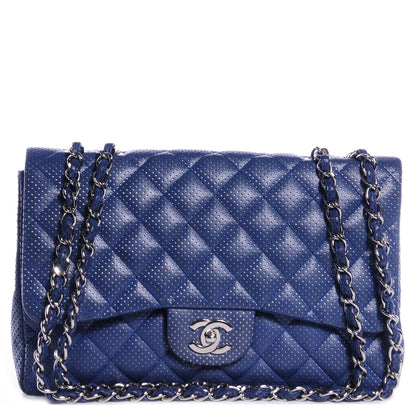 Chanel Lambskin Perforated Jumbo Single Flap Blue 1 of 8