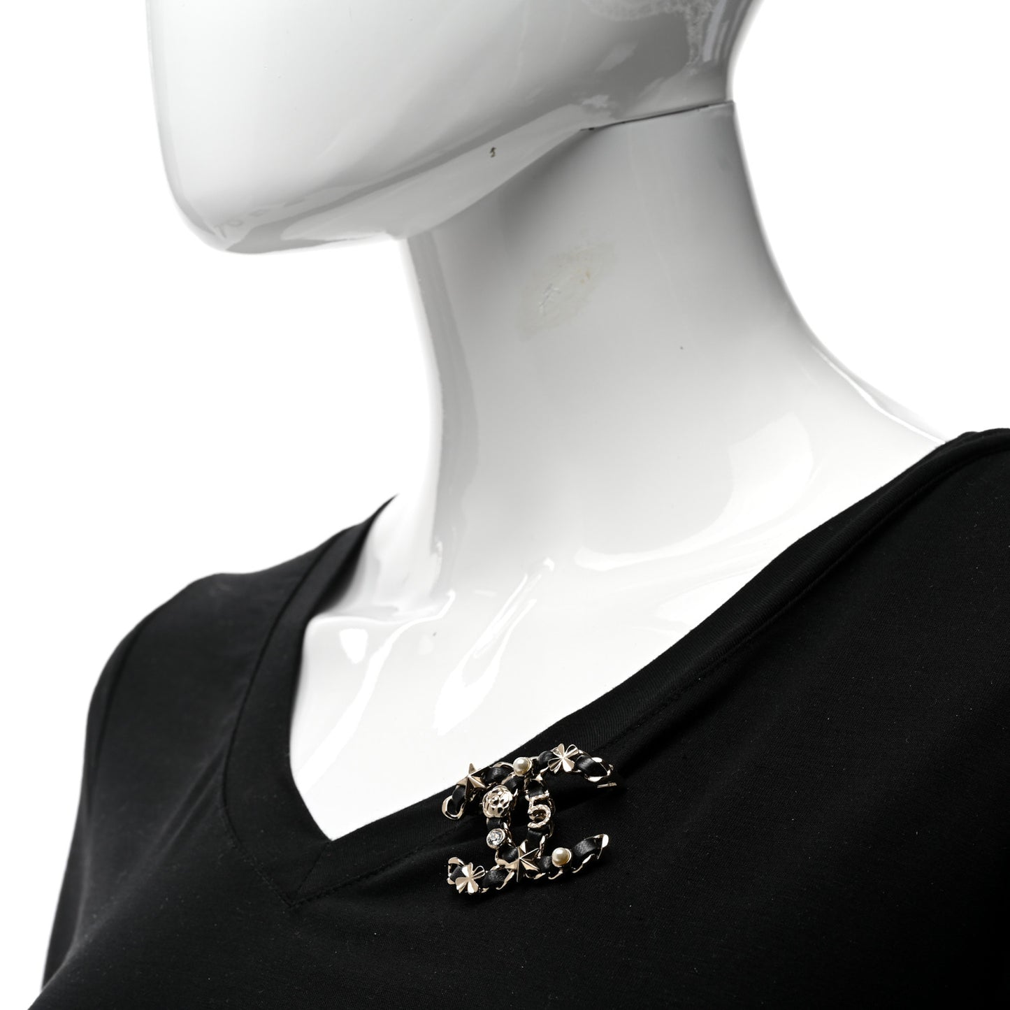 Lambskin Pearl Strass Sergeant Chanel Brooch Black Gold