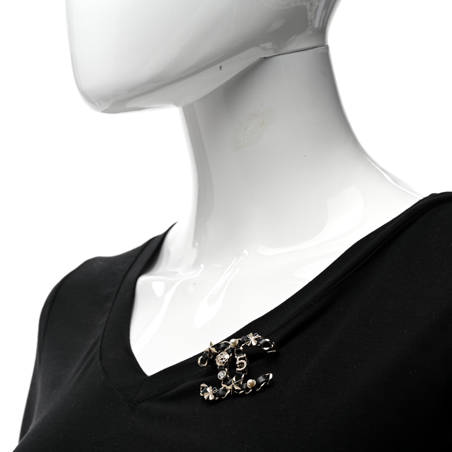 Chanel Lambskin Pearl Strass Sergeant Chanel Brooch Black Gold 2 of 5