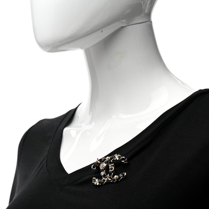 Chanel Lambskin Pearl Strass Sergeant Chanel Brooch Black Gold 2 of 5