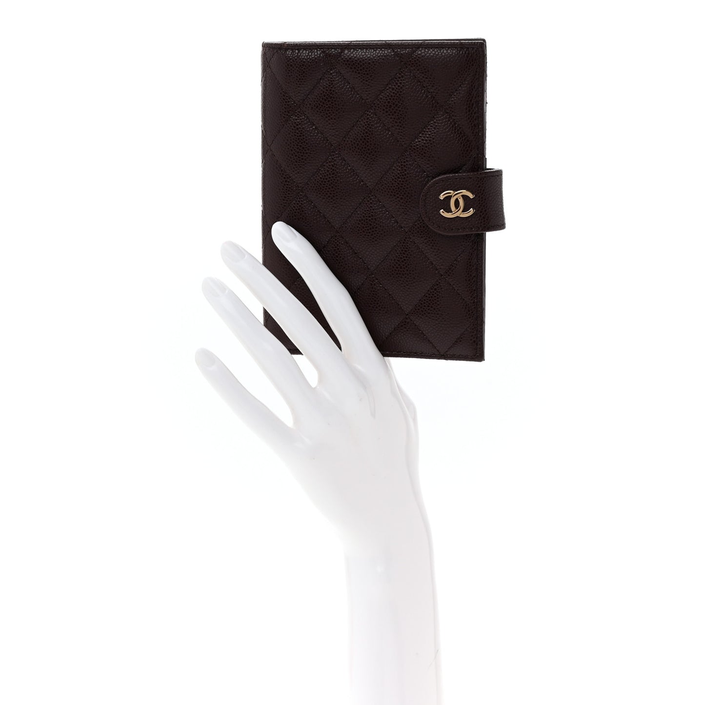 Caviar Quilted Passport Holder Dark Brown