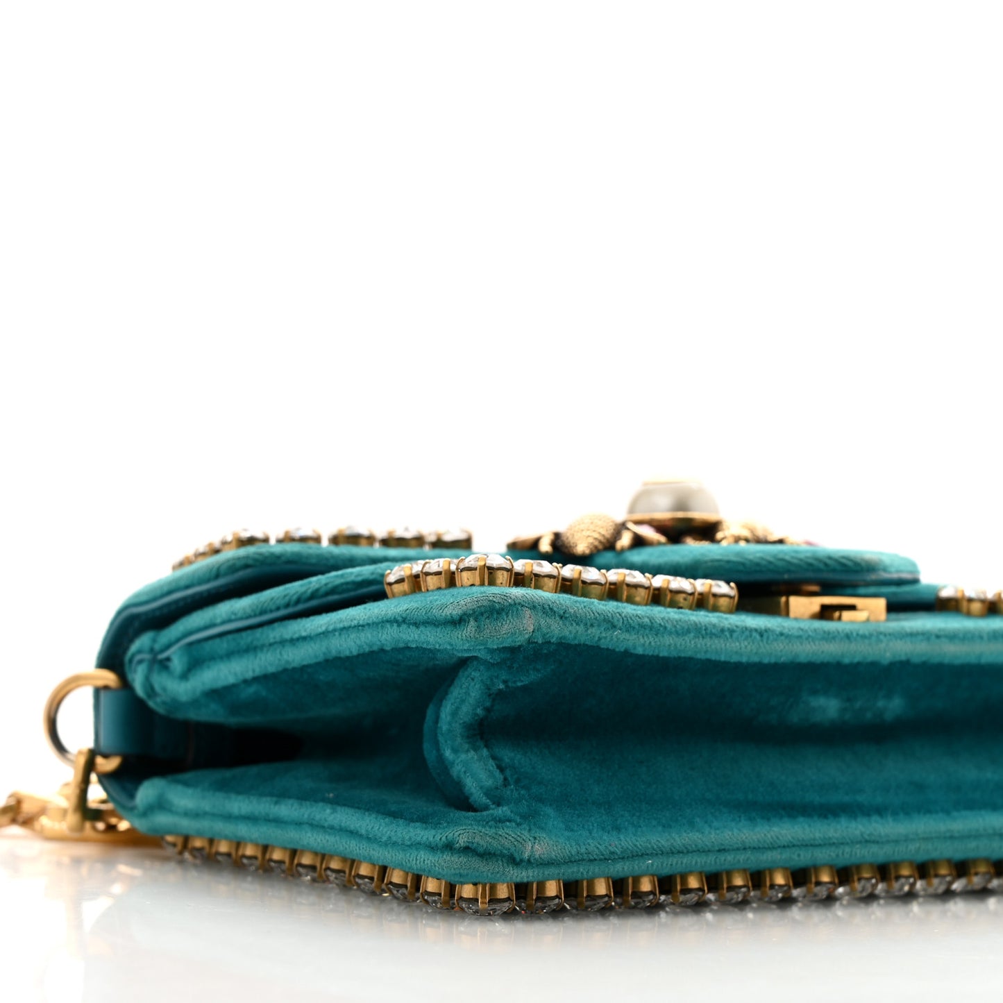 Velvet Crystal Mini Bee Broadway Shoulder Bag Pavone Cyan