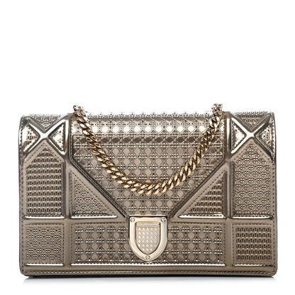 Christian Dior Metallic Patent Micro-Cannage Diorama Wallet on Chain Pouch Gold 1 of 4