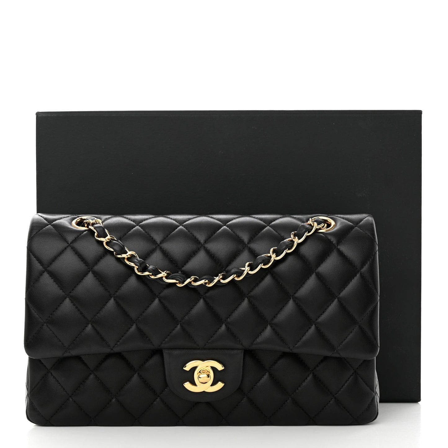 Lambskin Quilted Medium Double Flap Black