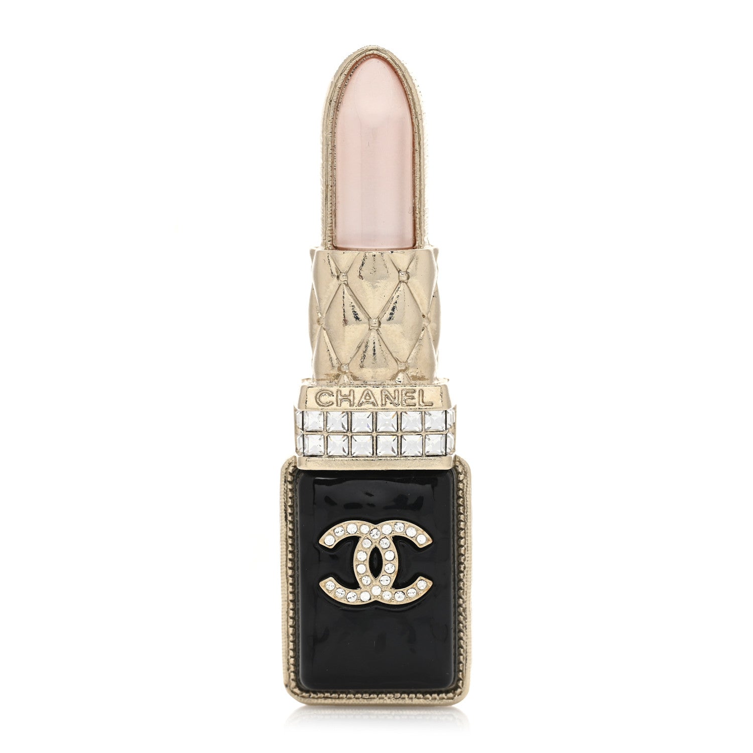 Chanel Metal Strass Pearl Lipstick Brooch Pink Gold 1 of 3