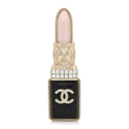 Chanel Metal Strass Pearl Lipstick Brooch Pink Gold 1 of 3