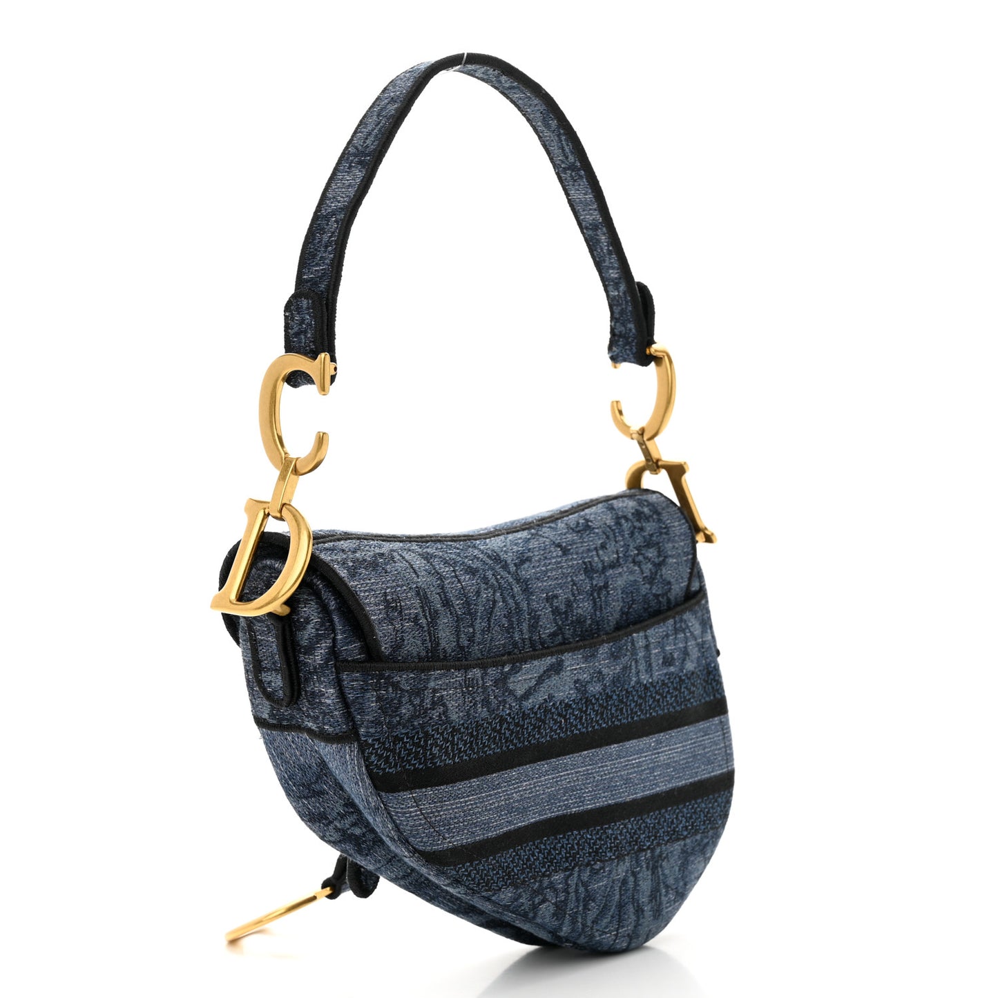 Denim Flowers Embroidered Saddle Bag Blue