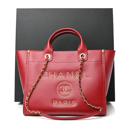 Chanel Caviar Small Studded Deauville Tote Red 10 of 10