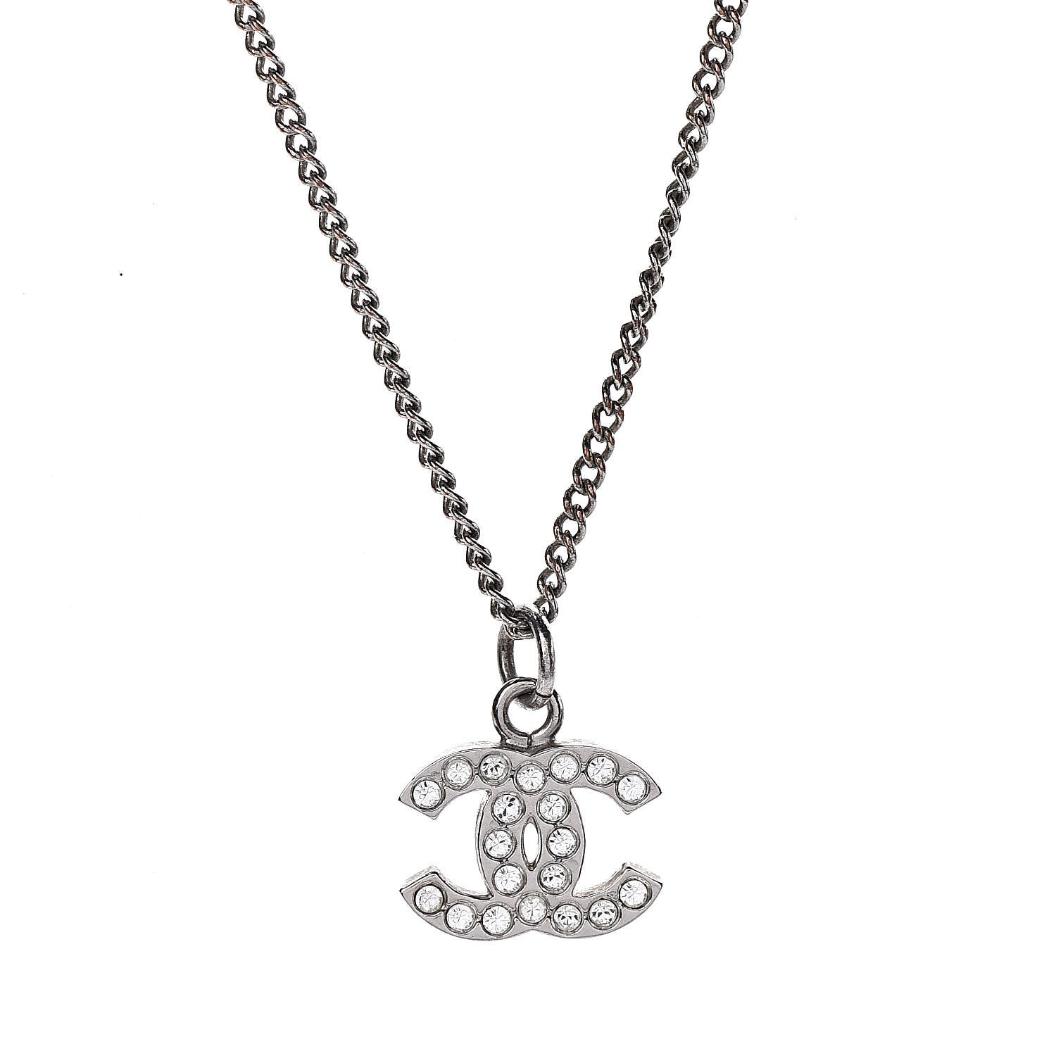 Chanel Crystal CC Necklace Silver 4 of 5