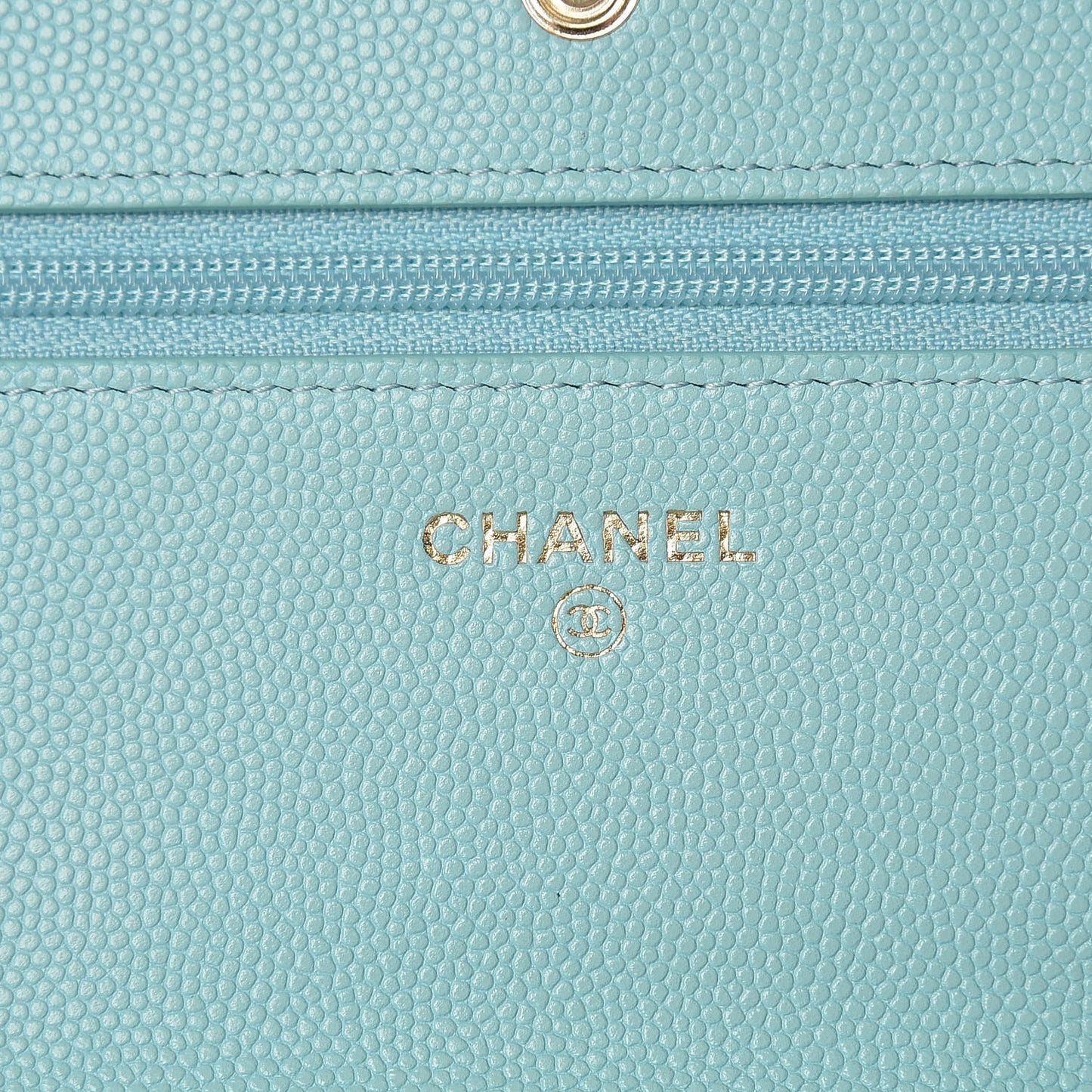 Caviar Quilted Wallet On Chain WOC Light Blue