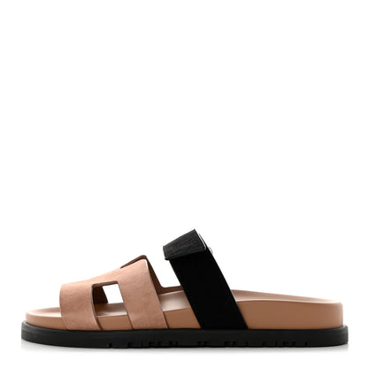 Hermes Suede Goatskin Womens Chypre Sandals 36 Rose Perle Black 1 of 9